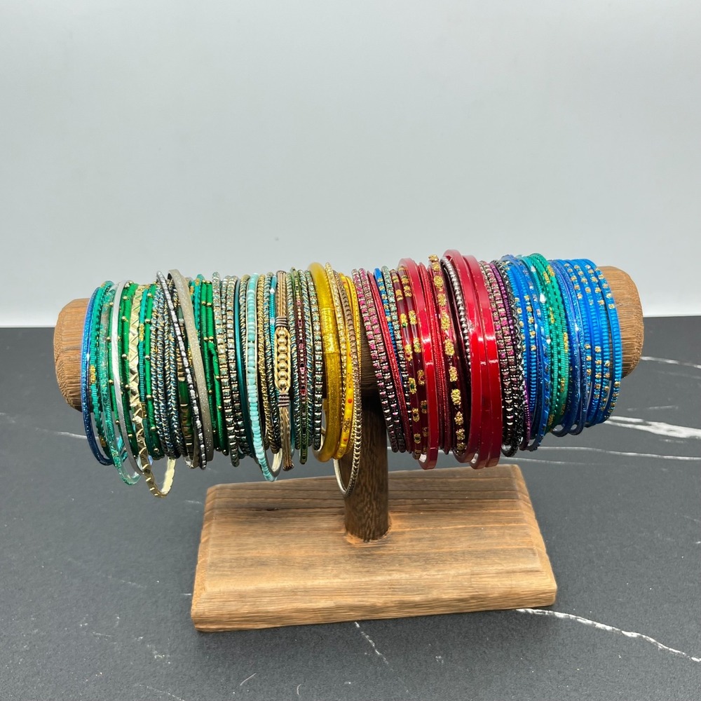 Bulk Wearable Jewelry Lot: 83 Pcs Vibrant Multi-Color Bangle Bracelets Stack Set